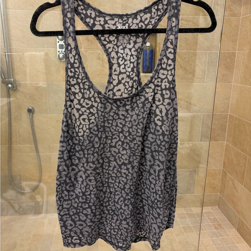 Jenni by Jennifer Moore Gray Leopard Print Active Tank Top